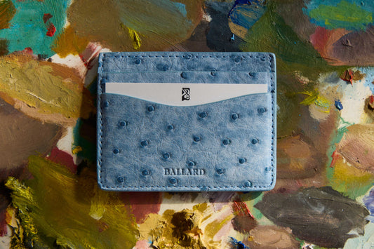 Genuine Ostrich Card Holder - Washed Denim